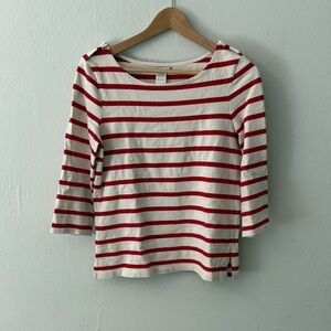 Boatneck Red and White Striped 3/4 Sleeve Cotton Shirt